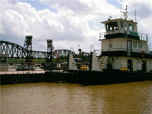Railroad Bridge & Ferry Boat on the Atchafalaya River